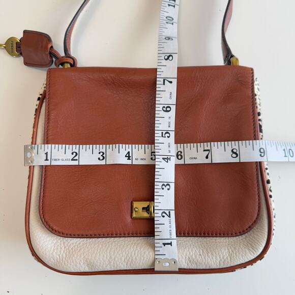 FOSSIL MEMOIR LEATHER & CALF HAIR SLIM SMALL TURNLOCK CROSSBODY PURSE - Picture 12 of 15